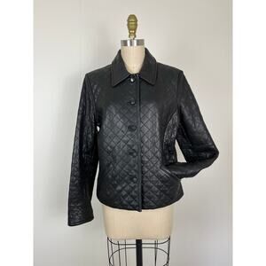 Vintage 90s Y2K Black Quilted Leather Jacket Womens 10 Context Goth Grunge Moto‎